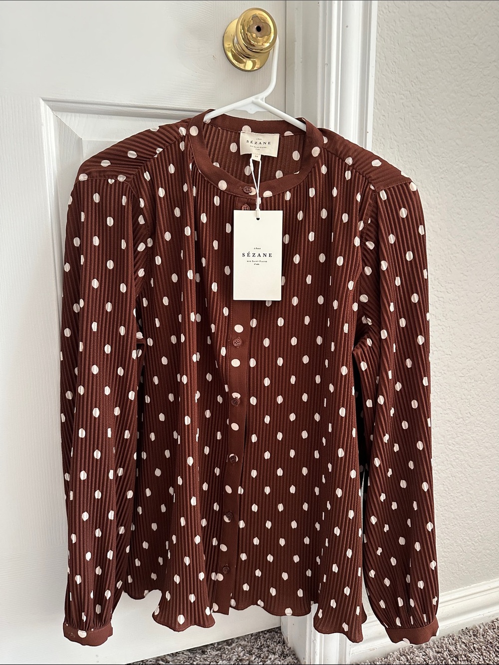 NWT Sezane Nikki Shirt - Pink Creation Brown / Ecru Polka Dots - Size 2